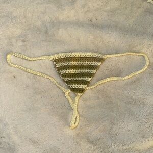 Handmade Crochet Striped Panties - Cream and Green